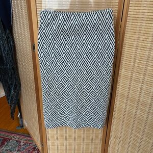 Zara Navy Blue and Ivory tribal print knee length pencil skirt